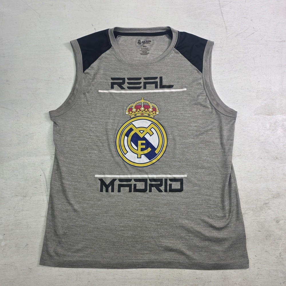 REAL MADRID FC‎ Football Soccer Athletic Tank Top Gray Shirt Front Men's Sz XL